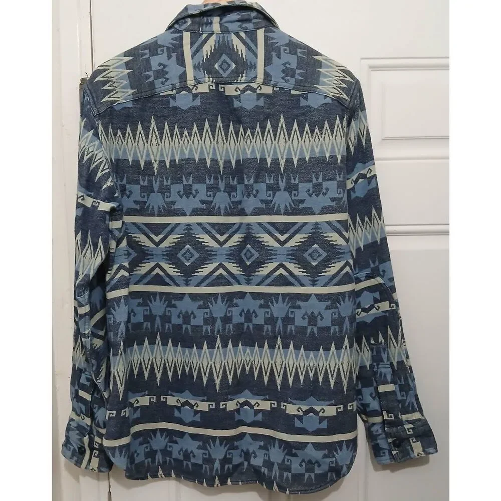 Polo ralph lauren mens small Aztec button down winter shirt western blue warm